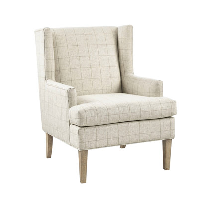 Chaise en bois massif beige avec pieds rembourrés et rembourrage en mousse de lin de couleur neutre