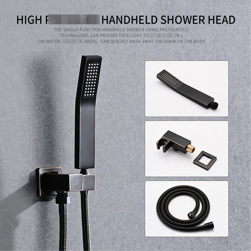 Wall Mounted Shower In Oil-rubbed Bronze With 10" Rainfall Head & Handheld Faucet , Head, And Self-cleaning Nozzle