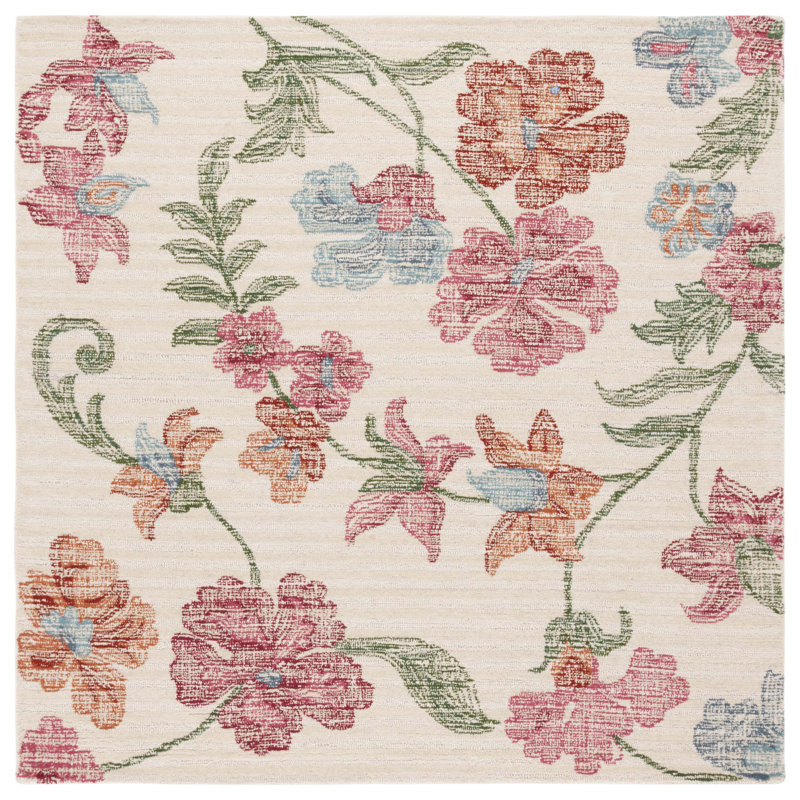 Shona Hand Tufted Wool Floral Rug, Square 6'