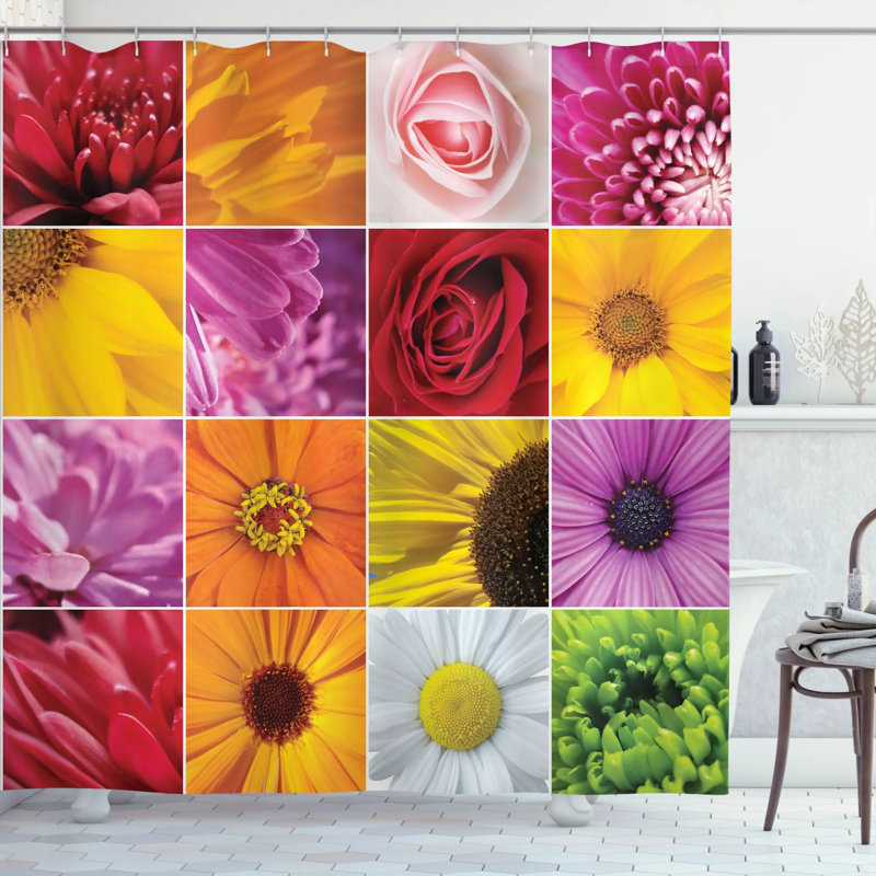  Rideau de douche simple à fleurs colorées, H 75 po x l 69 po