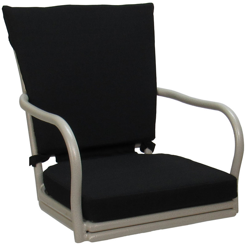 Schear Powder Coated Aluminum Outdoor 26'' Counter Stool with Cushion, Black, Beige