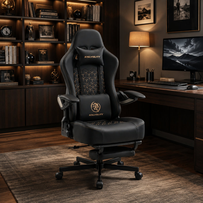 Fauteuil ergonomique pivotant en similicuir, Noir