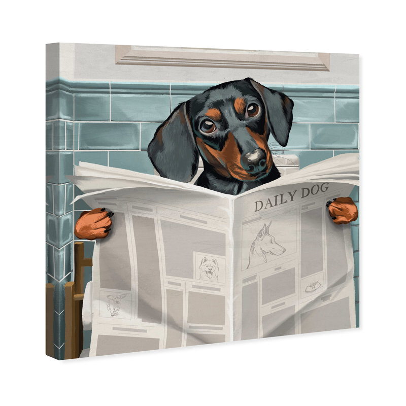 «Occupied Bathroom Doxie - impression d'art graphique, Toile tendue, H 40 po x l 40 po x P 1,5 po