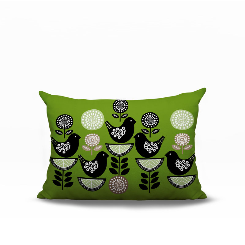 Oreiller rectangulaire intérieur / extérieur réversible Lina Bird, Chartreuse, Rectangle H 14 po x l 20 po