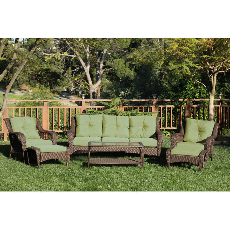 Herrin 5 - Person Patio Conversation Set with Cushions, Espresso, Green