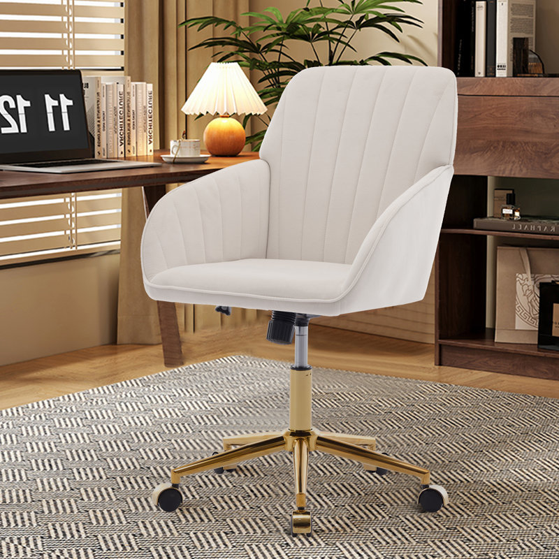 Chaise de bureau réglable TY, Beige, Doré