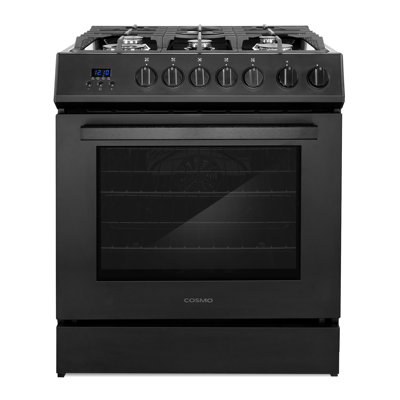 Cosmo 30 in. Nebula Collection 5.0 cu. ft. Gas Range, 5 Burners, Rapid Convection Oven, Cast Iron Grates in Matte Black