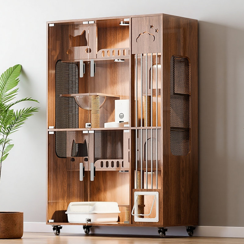 Maison pour chat de luxe en bois de noyer massif