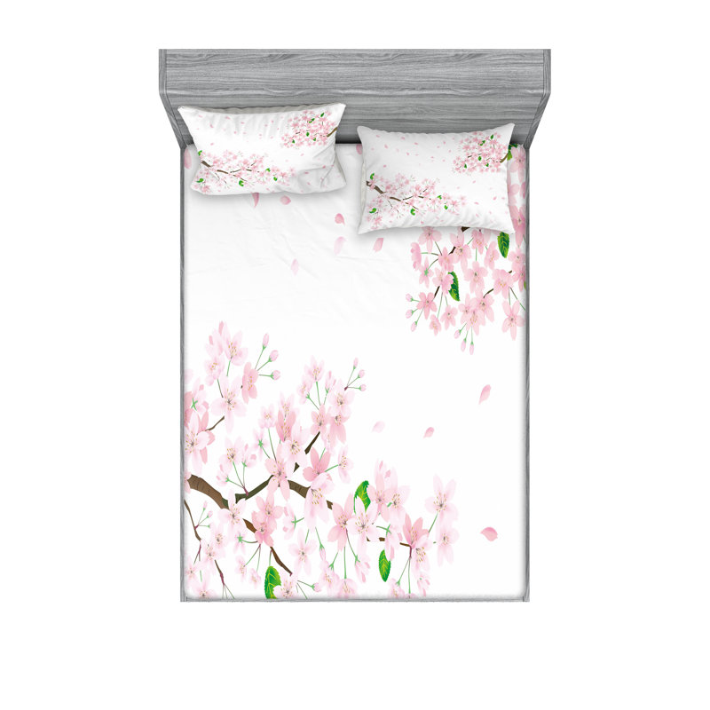 Drap-housse à motif floral Ambesonne vert ombre, Ensemble de draps pour très grand lit californien
