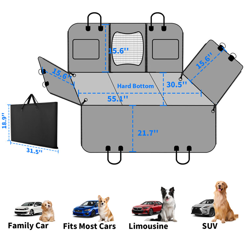 Back Seat Extender For Dogs With Detachable Hard Bottom,Waterproof Dog Car Seat Cover Holds 400Lbs With Mesh Window,Large Size,Orange