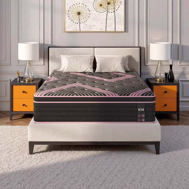 King Size Mattress, 10 Inch Hybrid Mattress with Individually Pocketed Innerspring, Medium Firm Support, Pink and Black, King