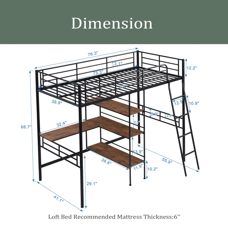 Lit mezzanine simple avec bureau intégré Yael par Mason & Marbles, Noir