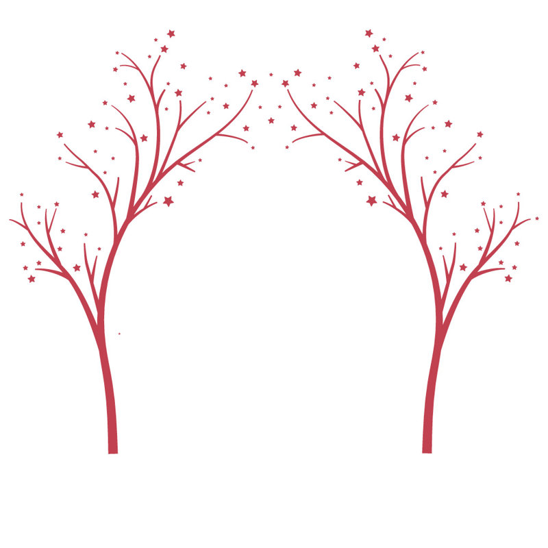 Décalcomanie murale arbres étoiles, H 80 po x l 99 po x P 0,01 po, Rouge Dahlia