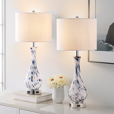 Tylek 27.5 in. Glass USB Table Lamp with USB Type-C Ports and Built-in Outlet