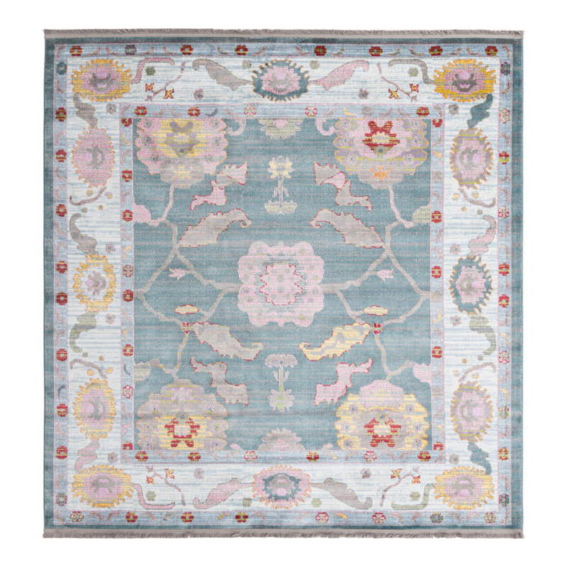 Tapis Haefner_Gris et bleu, Carré 8 pi 2 po