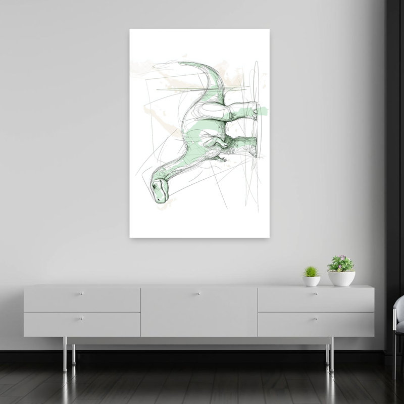 Green Dinosaur Sketch Contemporary Animal Wall Art Print 1 Piece Wrapped Canvas Wall Art, 152.4cm H x 101.6cm W