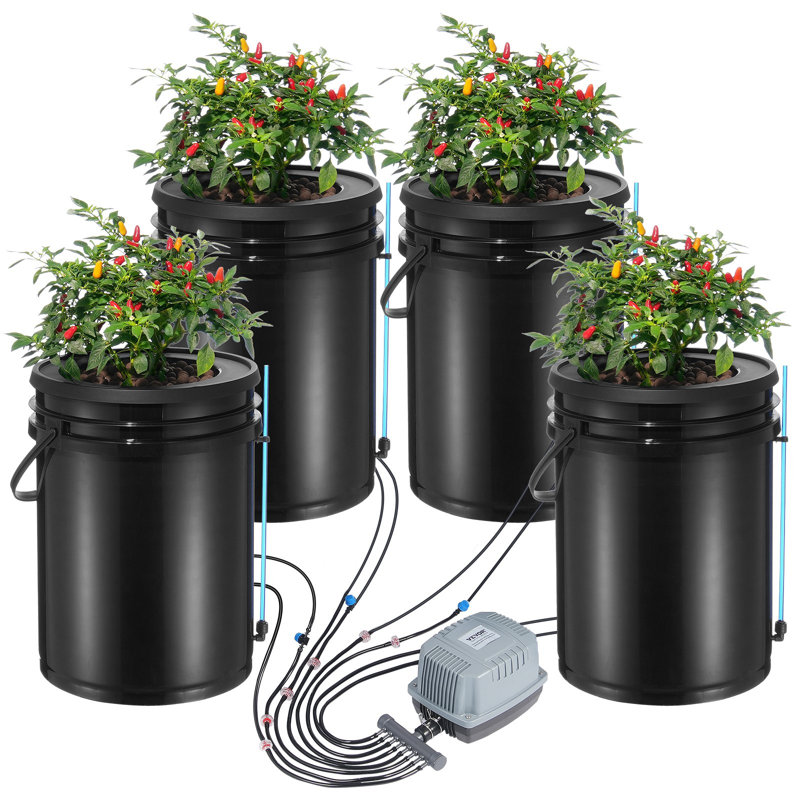 Système de culture hydroponique, système de culture hydroponique avec trousse d'égouttement, culture en eau profonde 5 seaux 4 gallons, avec pompe à air, pierres à air et dispositif de niveau d'eau pour les légumes-feuilles