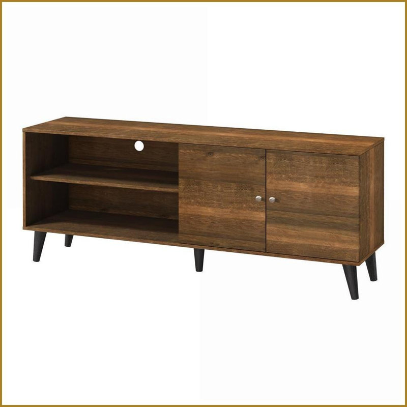 TV Furniture Mid-Century Modern TV Stand with 2 Shelves &amp; 1 Cabinet for TVs Up to 63" | Brown | Wood