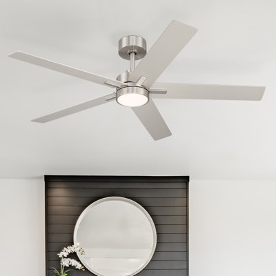 Ventilateur de plafond moderne d'intérieur / extérieur recouvert en nickel brossé de 52 po avec DEL intégrée 3000K Cory