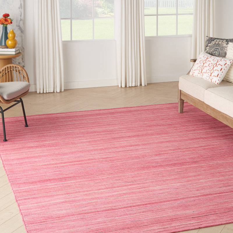 Tapis rose / rose en laine tissé à la main Anerinda, Rectangle de 10 pi x 14 pi