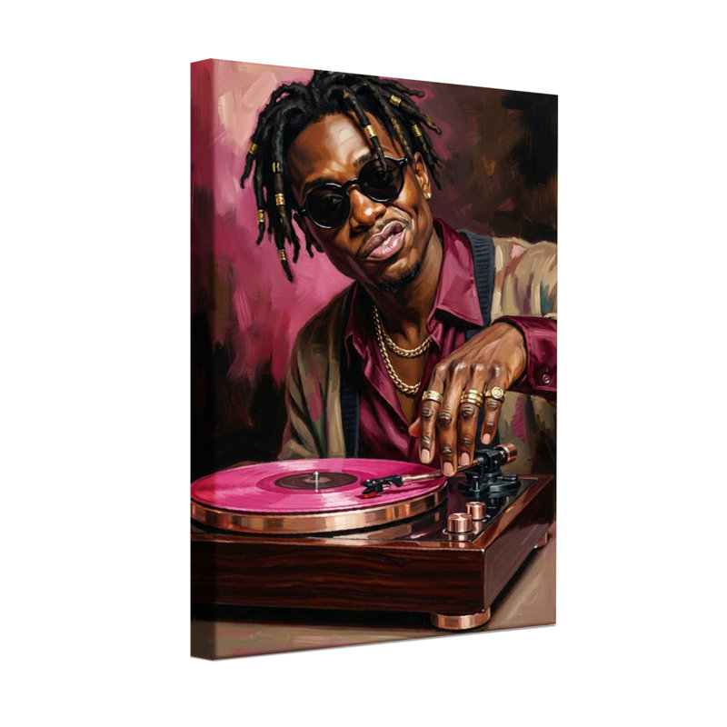 Abstrait dj avec tourne-disque vinyle rose, H 24 po x l 16 po