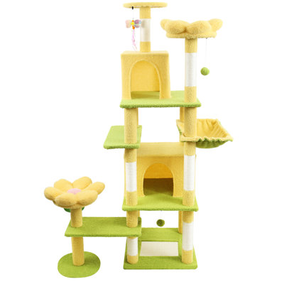 Flower cat tree with large condo removable flower cushion and hammock