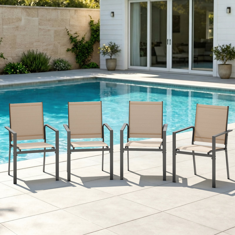 Chaises de salle à manger d'extérieur 4 pièces avec accoudoirs, chaises de patio empilables toutes saisons pour jardin, cour et terrasse, fauteuils d'extérieur en métal noir