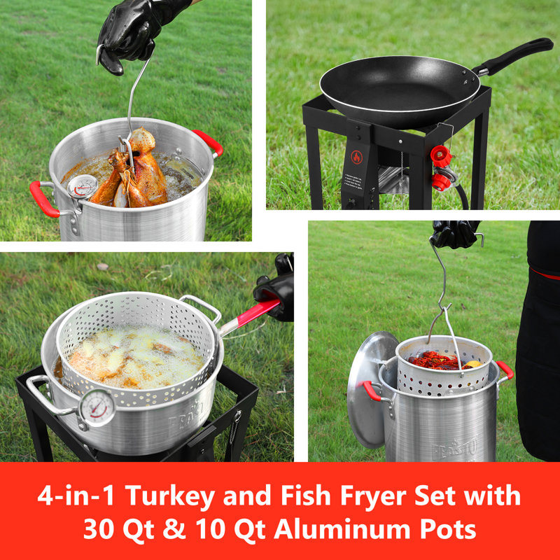 Feasto Outdoor Cooking Series Premium Aluminum Pots 30 Qt. Turkey Fryer And 10 Qt. Fish Fryer Boiler Steamer Set,Auto Ignition
