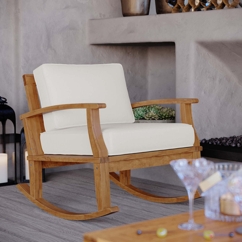 Chaise berçante d'extérieur en teck Marina, Blanc