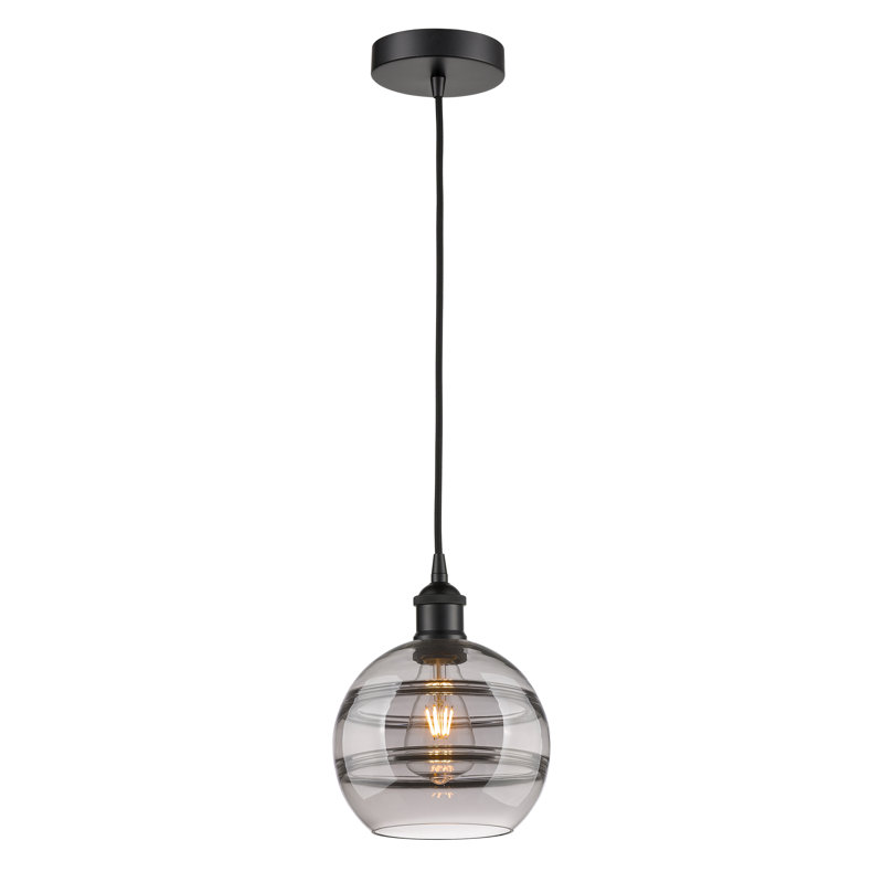 Luminaire suspendu 1 lumière Edison Bienes-616-G556, H 9,88 po x l 8 po x P 8 po, Gris fumée clair, Noir mat