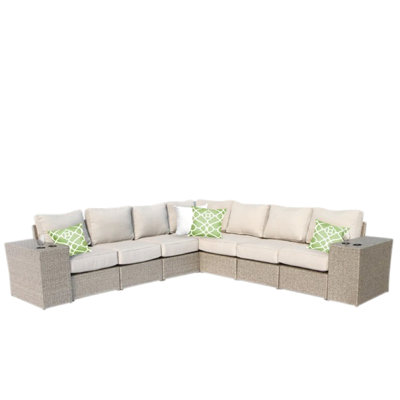 Extérieur pour 6 personnes avec coussins, ensemble de conversation modulaire 9 pièces entièrement assemblé, conception modulaire, structure en aluminium antirouille, revêtement de sol toutes saisons, housses amovibles lavables à la machine, aucun assemblage requis