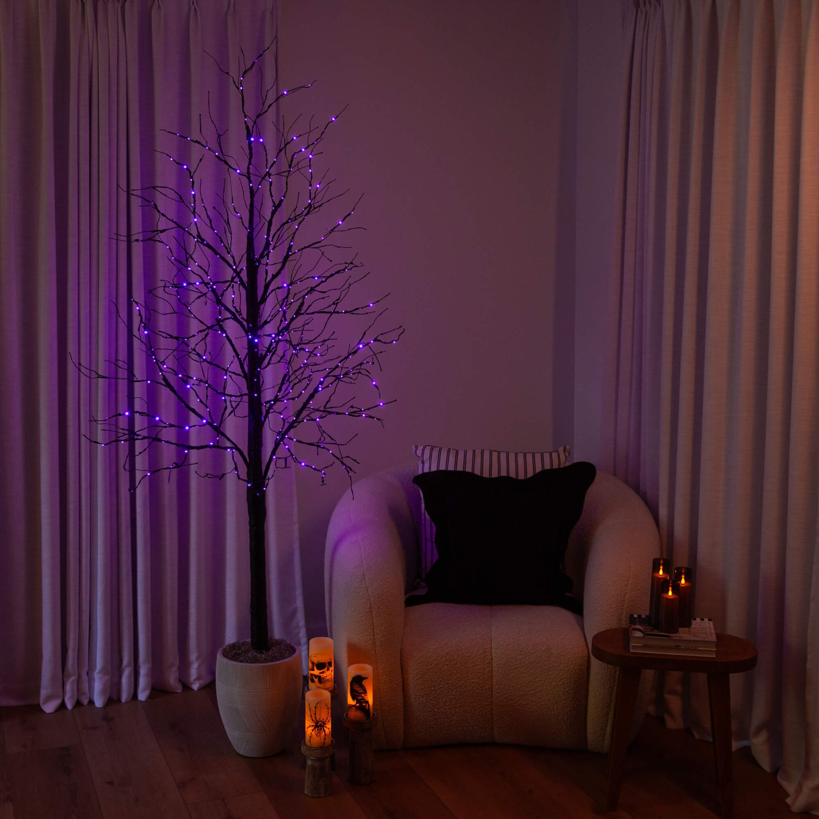 8' Pre-Lit Halloween Black Twig Tree, 84" H x 26" W x 26" D