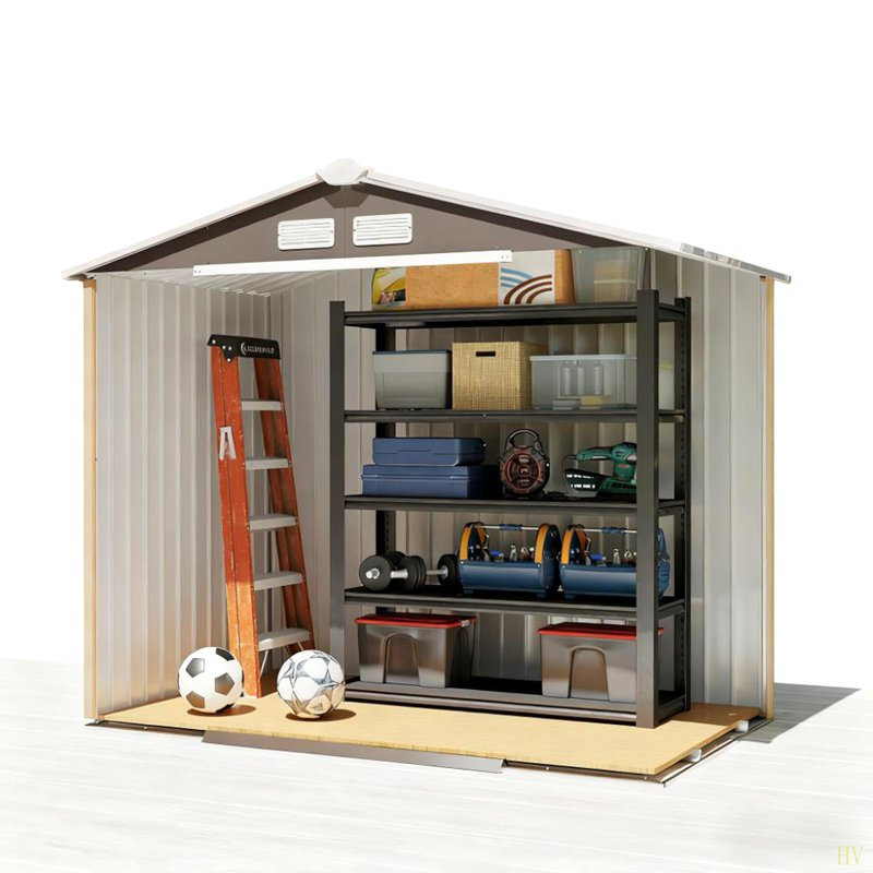 Garden Storage Shed Outdoor Storage Shed Metal Garden Tool Storage Shed With Sloped Roof, Gray