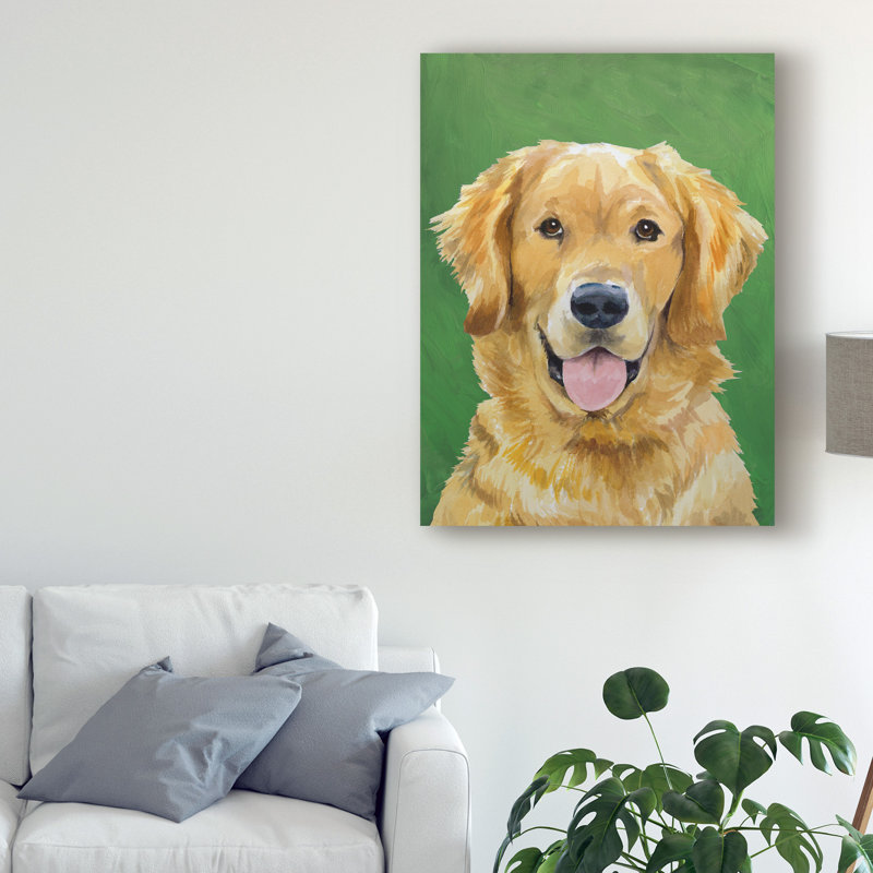 « dog portrait golden », reproduction de peinture à l’acrylique sur toile tendue, H 24 po x l 18 po x P 2 po
