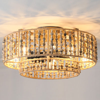Ventilateur de plafond encastré en cage 20 "avec lumières et télécommande Boho