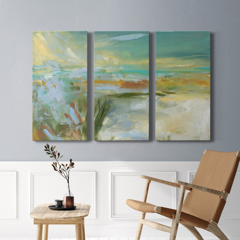 Plage de sable - peinture sur toile tendue 3 pièces, H 36 po x l 72 po x P 1 po