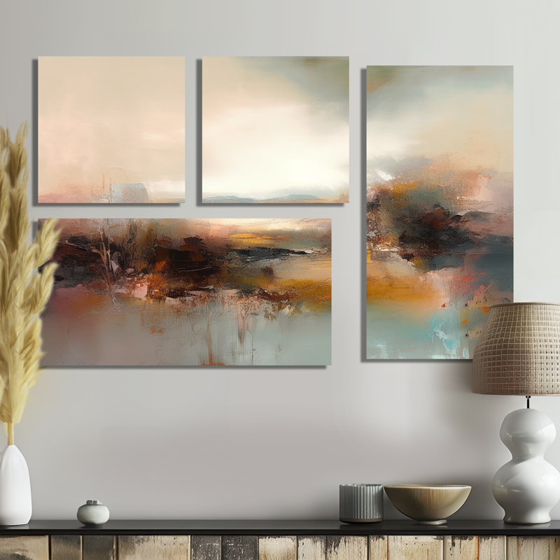 «Brown Abstracted Nature III», art mural abstrait 4 pièces, Toile tendue, Ne s’applique pas