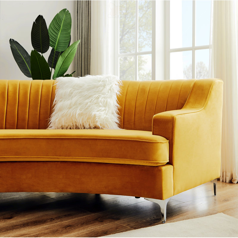 Velvet Curved Sofa, Yellow Velvet