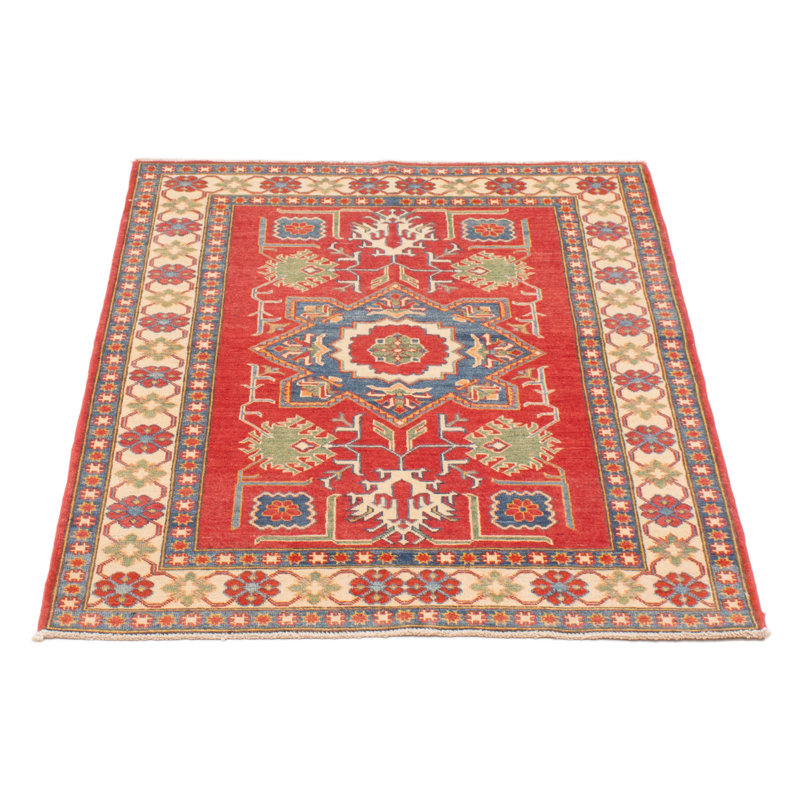 Tapis rouge en laine noué à la main de conception unique 3 pi 11 po x 5 pi Aadithya