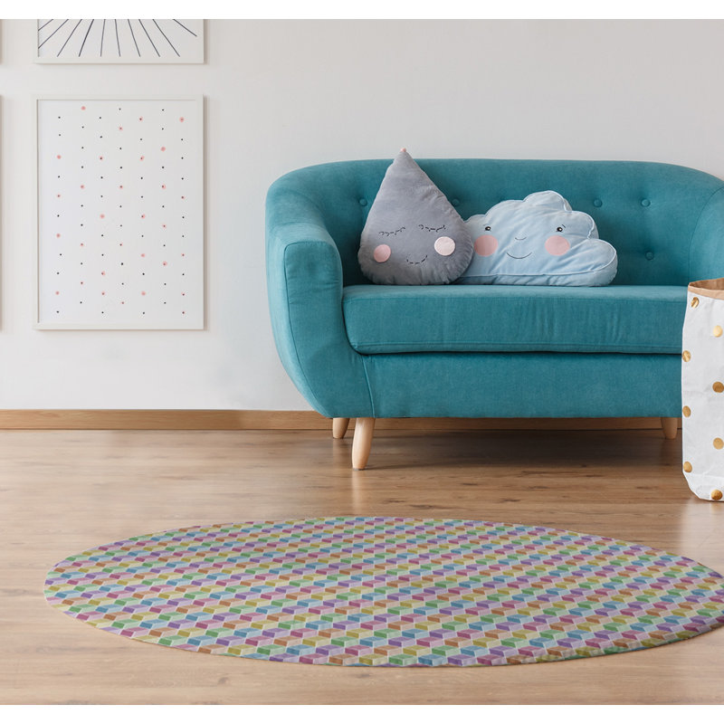 Chenille Geometric Indoor Rug, Round 5'