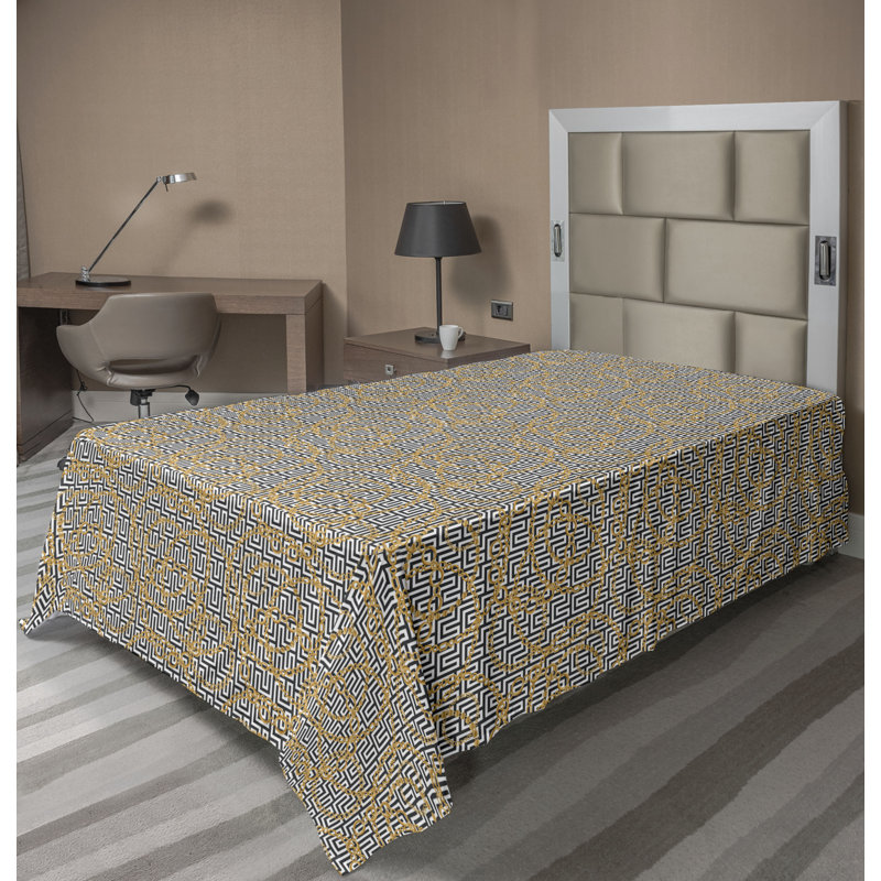 Ambesonne drap plat abstrait enchevêtrement rétro monochrome gris foncé terre jaune, Drap plat pour lit simple TG