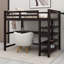 Lit mezzanine en bois de pin massif avec bureau sous le lit et tablettes de rangement-568034678-568034679
