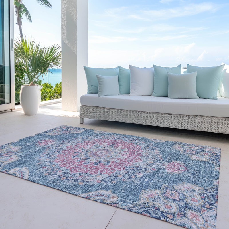 Tapis intérieur / extérieur bleu Ornella , 10 pi x 14 pi