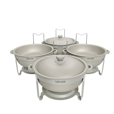 4 Packs Chafing Dishes for Buffet Set, 6QT Stainless Steel Chafer, 4 Pots, Maifanite-Coated, Round Buffet Server Warmer, Fuel Holder, Tong, Glass Pad