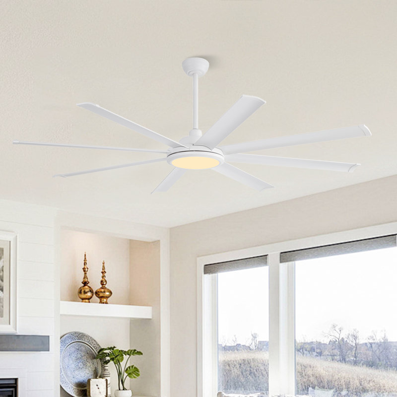 Ventilateur de plafond industriel 120 po avec lumière et télécommande, grands ventilateurs de plafond à 8 pales en aluminium, 3 CCT, moteur CC réversible à 6 vitesses, noir
