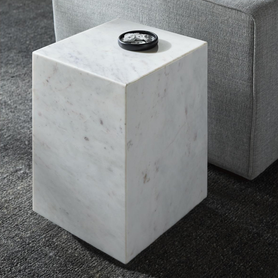 Enez 14" Genuine Marble End Table, White