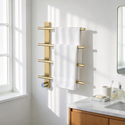 4 Bars Wall Mounted Electric Towel Warmer With Temperature Display