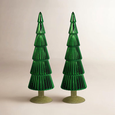 Halette 2-Piece Red Glass Tabletop Tree Set