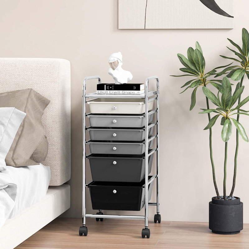 Nereen 6 Drawer Storage Drawer with Locking Wheels, Gradient Grey