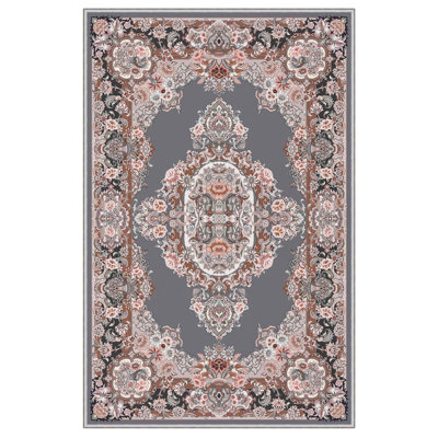 Antibacterial Woven Carpet (2.6 x 4.0 ft), 100% Polyester, 0.3 in Pile Height | Non-Slip PVC Dot Underside, 3D Digital Printing | Machine Washable, Easy Care for Living Room, Bedroom & Office